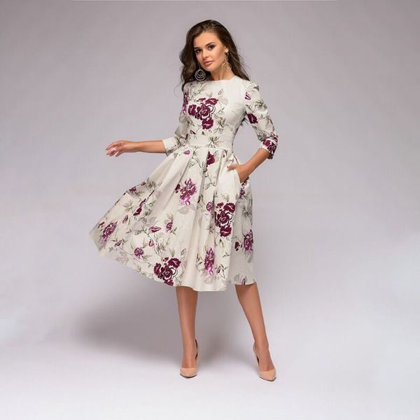 Compre Elegent A Line Dress 2018 Vintage Print Party Vestidos Tres ... Compre Elegent A Line Dress 2018 Vintage Print Party Vestidos Tres ...