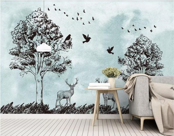 

3d wallpaper custom p murals nordic small fresh woods elk silhouette idyllic mural tv background wall wall art pictures