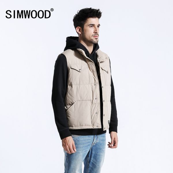 

simwood grey duck down vest men 2019 autumn winter new warm sleeveless jackets fashion slim fit coats 180380, Black