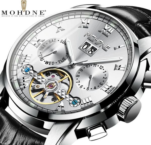 

2019 mechanical watches men wrist watch hollow gold stainless steel wristband gift mohdne horloges mannen, Slivery;brown