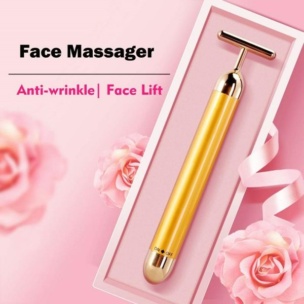 

vibration face massager 24k beauty bar golden derma energy face firming facial roller massager thin face stick beauty care