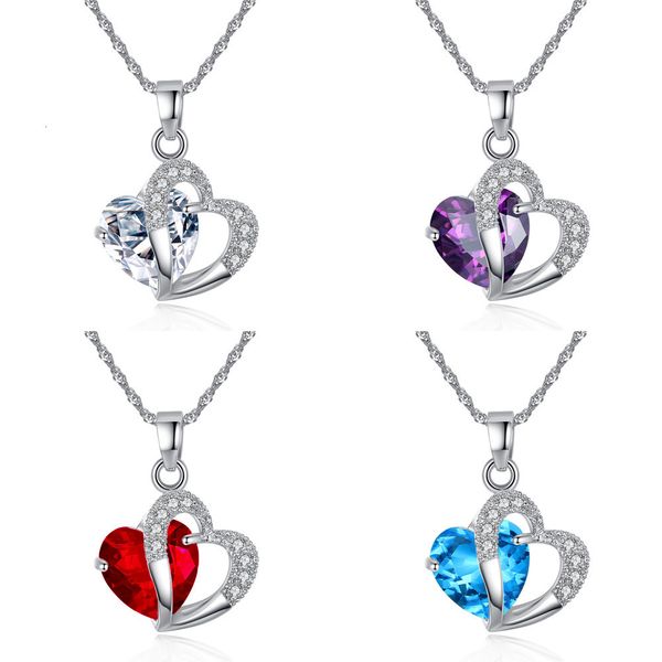 

ornaments necklace amethyst zircon heart necklace heart crystal pendeloque cut jewelry pendant necklaces friend jewelry, Silver