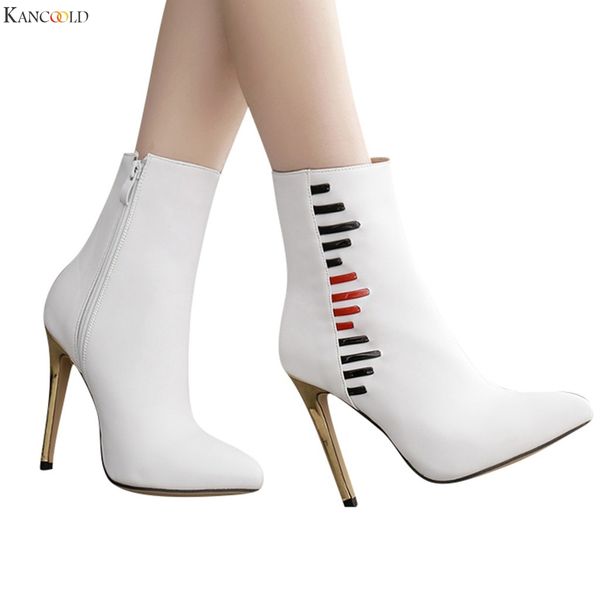 

kancoold women's boots ankle boots for women white shoes female thin high heel ankle zipper casual casual shoes woman, Black