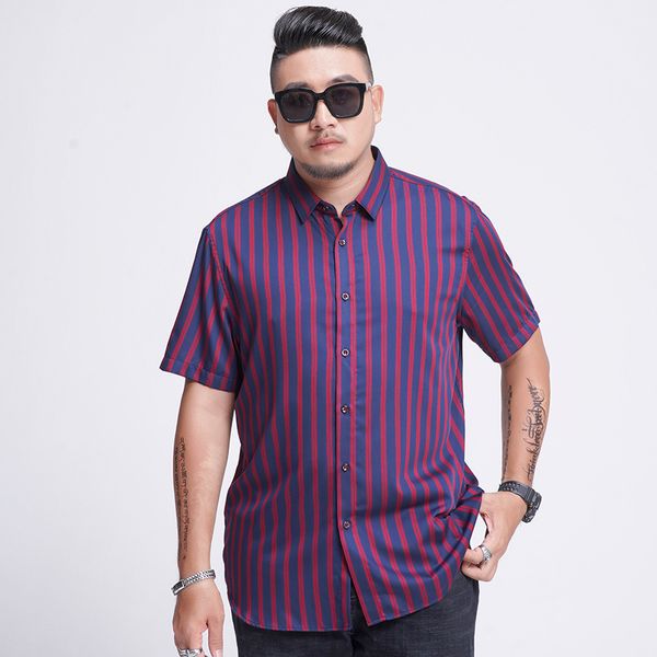 

2020 classic striped men shirts summer short sleeve fashion loose large size male brand business casual shirts 6xl 7xl 8xl, White;black
