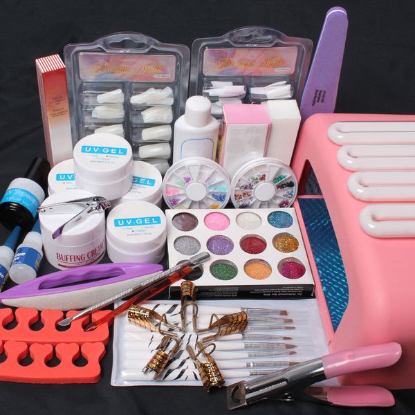

Nail art kit uv builder acrylic gel 36w timer dryer lamp full tool et gfit u