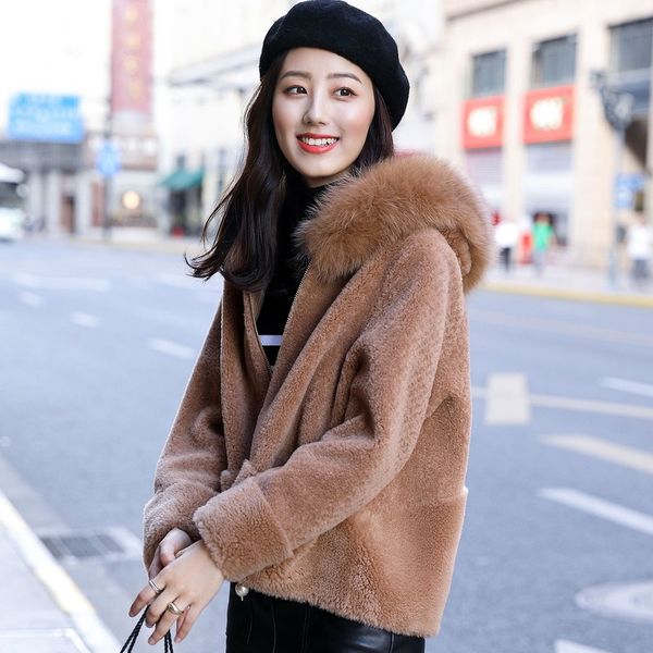 

new real women 2020 winter jacket collar hooded korean plus size 200% wool coat women's fur coats f2949 kj4282, Black