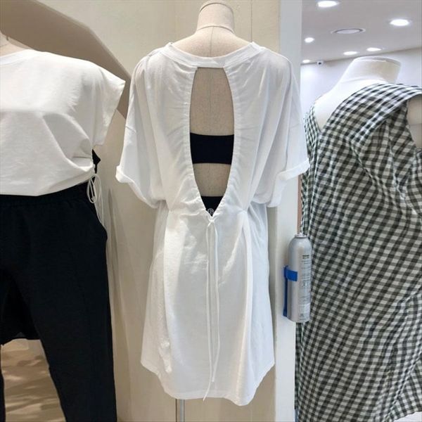 

east gate 2020 medium and long split loose back short-sleeved t-shirt female east gate 2020 medium and long split loose back short-sleeved t, White