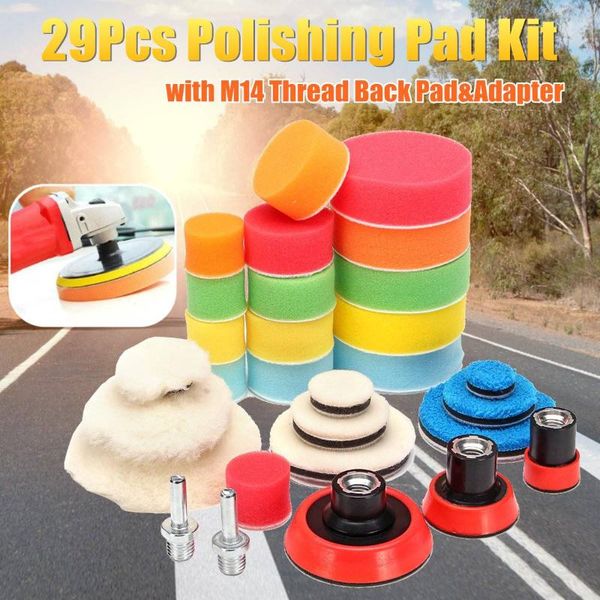 

29pcs/set car polishing pad sponge buffing waxing boat drill wheel polisher removes scratches m10 thread abrasive tools