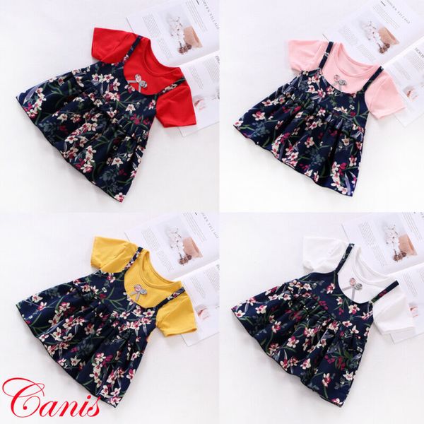 

new cute newborn toddler baby girls floral summer party dress sundress clothes summer fashion casual dresses, White