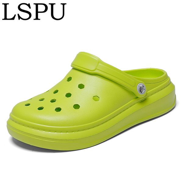 

thick sole couples summer sandals slip on breathable flat slippers beach shoes croc clogs men women multicolor cholas hombre mx200528, Black