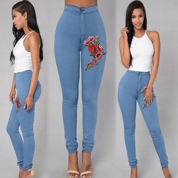 

jeans woman high waist jeans slim solid pockets ladies denim jean femme skinny pants daily trousers mujer#g30, Blue