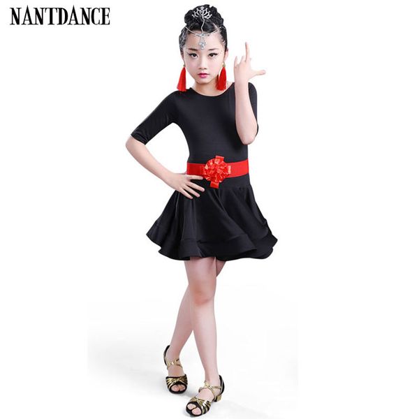 

студенты дети kid latin конкурс танцевальная одежда танцы одежда девушки танец костюм детский latin балет танцевальные платья для девочек, Black;red