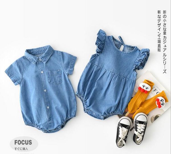 

baby kids designer clothes romper Summer Sleeveless Denim Romper Sister brother Clothes 100% cotton girl boy kid rompers 0-2T