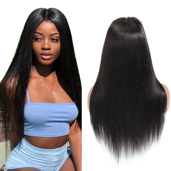 

peruvian straight lace frontal wig 8-20inch 4x4 staight human hair wigs pre plucked hair wigs, Black;brown