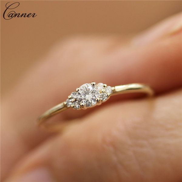 

canner delicate cz crystal engagement wedding rings for women gold color cubic zircon ring female thin finger ring jewelry q40, Slivery;golden