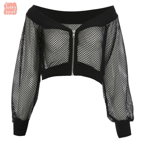 

сексуальная готические короткие женщины блуза black mesh see club разрез шеи hollow плеча с длинным рукавом через гот блуза, White