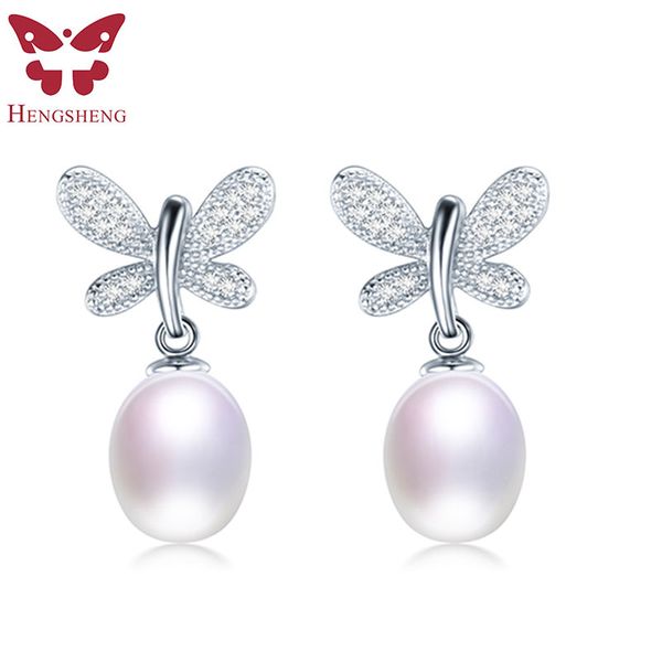 

trendy butterfly drop pearl earrings 925 sterling silver earrings for women 100% genuine pearl earings fashion jewelry 2019, Golden;silver