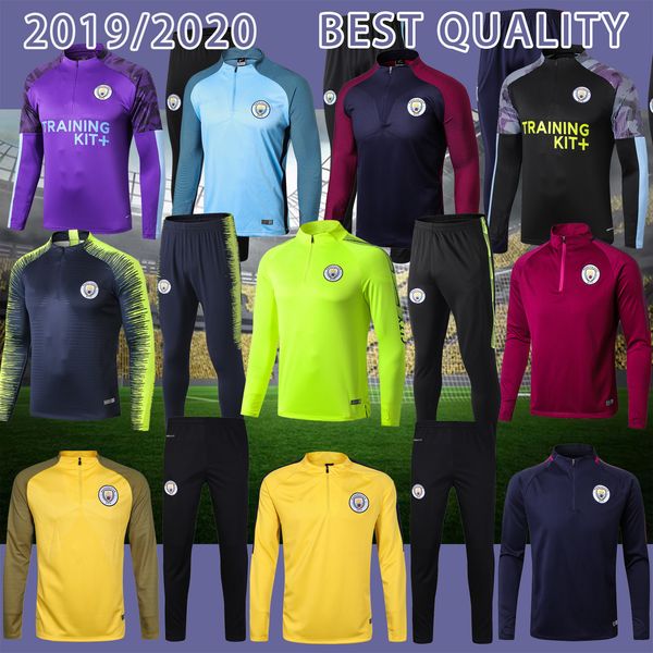 

new 2019 man city soccer tracksuit kun aguero sane sterling de mahrez bernardo training suit football sweat shirt set 2019 men soccer jacket, Black