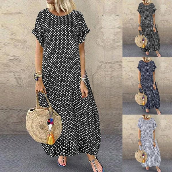 

beach dress women short sleeve polka dot shirt dress long maxi sundress plus saida de praia vestido de festa praia