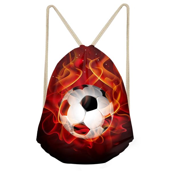 

multifunction boys drawstring bags 3d fire soccerly ball print teen boys storage backpacks school students beach bagsumka