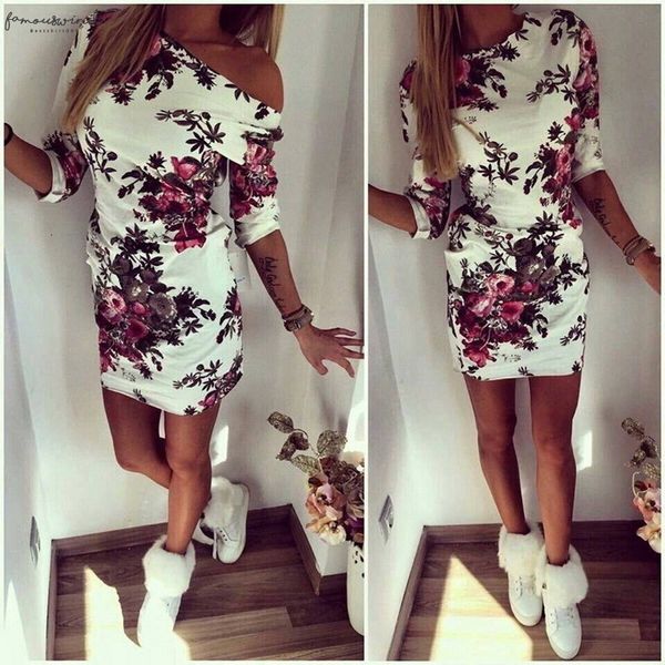 

floral printed women summer dress middle sleeve sheath casual dress high waist elegant party pencil dress, Black;gray