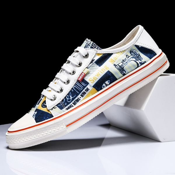 

men graffiti casual shoes summer breathable fashion white sneakers men leather shoes loafers trend wild casual tide, Black