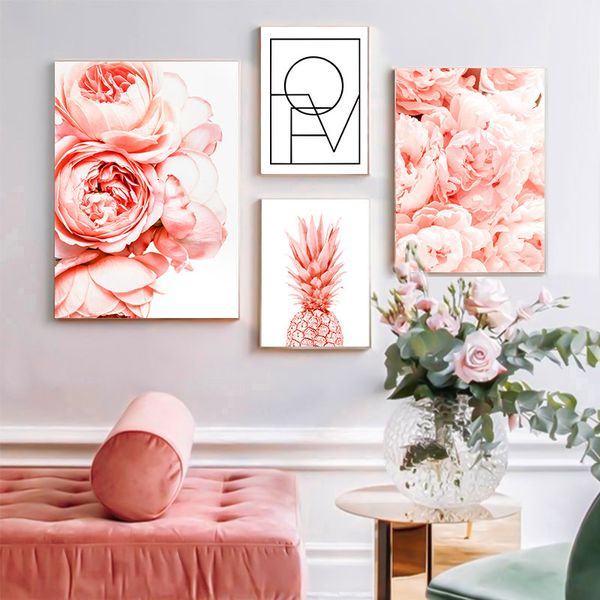 

scandinavian peony flowers wall art canvas painting poster and print wall pictures for living room bedroom home decor no frame