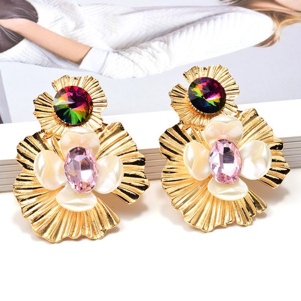 

wholesale new gold flower-shaped colorful rhinestone dangle earrings high-quality fashion trend crystal jewelry accessories, Silver