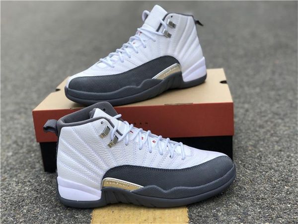 

new authentic air high 12 dark grey retro white gym red basketball shoes for mens real carbon fiber 130690-160 sneakers with original box