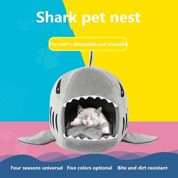 

2019 pet bed warm cave puppy soft for small medium house for cat outdoor supplies creativity nest kennel dog mattress cartoon shark cat bed