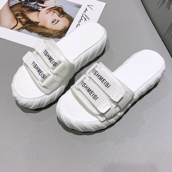 

summer 2020 women platform slippers yellow slipper designers beach chunky sandals woman outside casual shoes white slides, Black