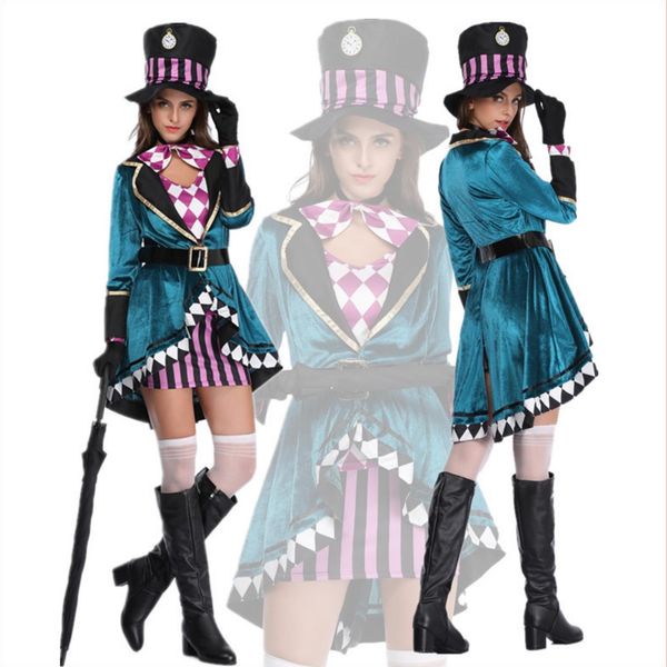 

new ladies magician roleplaying costume halloween theme playing beast trainer crazy hat stage costume blue witch, Black;red
