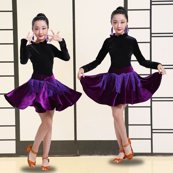 

2019 girls latin dresses for dancing ballroom dance dress rumba samba velvet children samba cha cha tango skirt standard salsa, Black;red