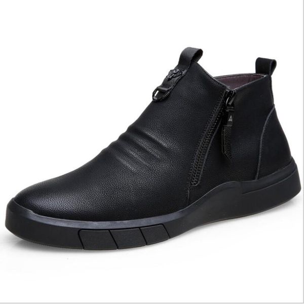 

cs808 boots men genuine leather 100%wool lining winter super keep warm snow ankle boots chaussure homme botas hombre, Black