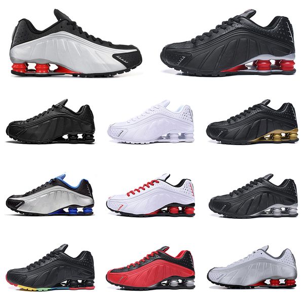 

Free Shipping Shox R4 OG Running Shoes for Mens Triple White Black Red Gold men Trainer Tennis Sports Sneakers runner size 40-45