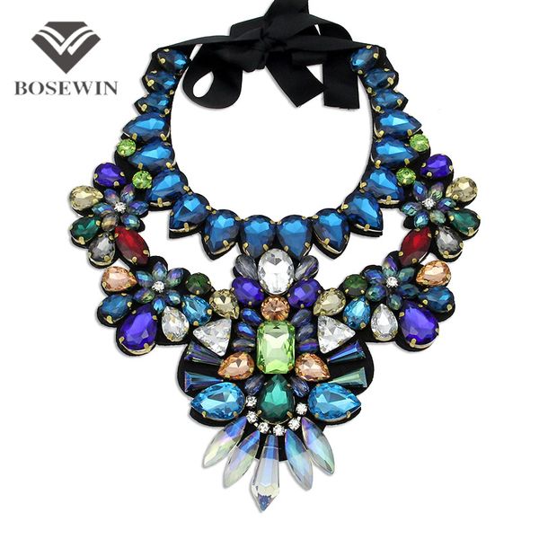 

women luxury handmade crystal big necklace multicolor glass bead collar fashion choker necklaces statement jewelry bijoux femme, Black