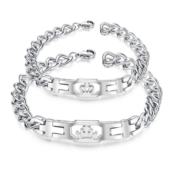

vintage king and queen's crown love bracelet luxury designer jewelry couple memorial bracelet 3-gs1026, Golden;silver
