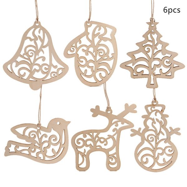 

pack of 6 wooden cutout christmas pendant with string unfinished wood slices xmas tree drop ornament for holiday diy crafting