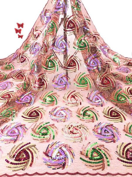 

2020 african mesh lace fabric sequins nigeria wedding lace fabric 5 yards french tulle sz0163, Pink;blue