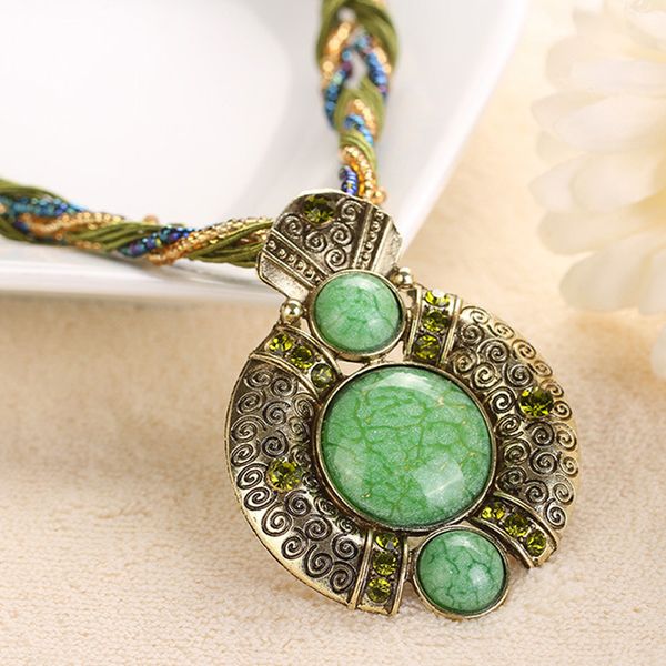 

elifashion retro bohemia pendant necklace vintage multilayer beads waterdrop chain crystal grain pendant necklace for women, Silver