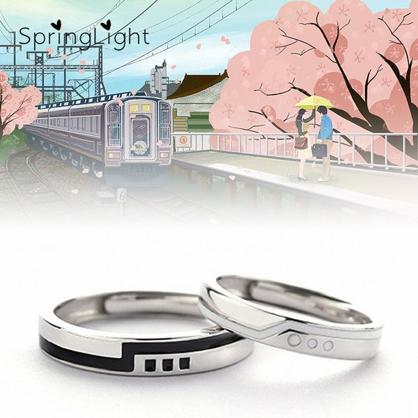 

springlight unique adjustable couple rings real 925 sterling silver fine jewelry station design ring for women girlfriend gift, Golden;silver