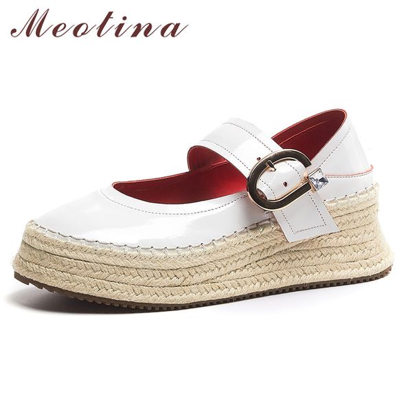 

meotina high heels women mary janes shoes genuine leather platform wedge high heel shoes sheepskin buckle lady size 34-39, Black