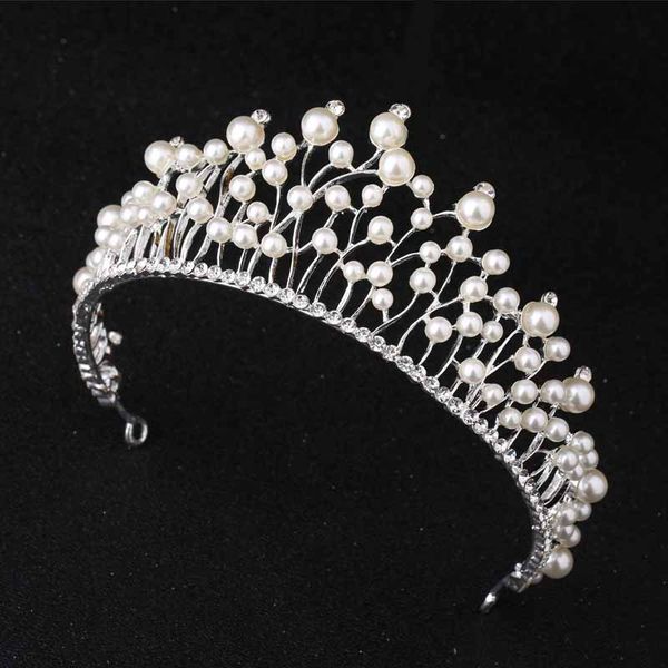 

baroque bridal crown women wedding hair accessories pearl diadem engagement coroa de noiva simulated pearl princess tiara crown, Golden;white