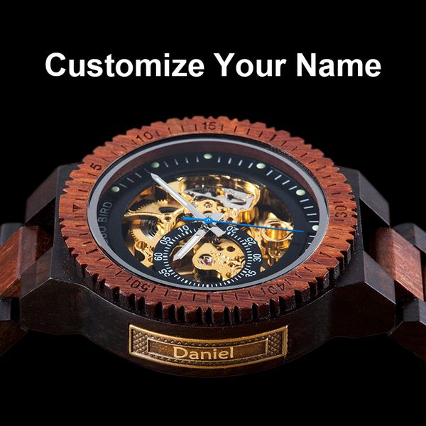 

automatic mechanical bobo bird wood watch men luxury wooden wristwatch forsining personalise gift dad relogio masculino de luxo, Slivery;brown