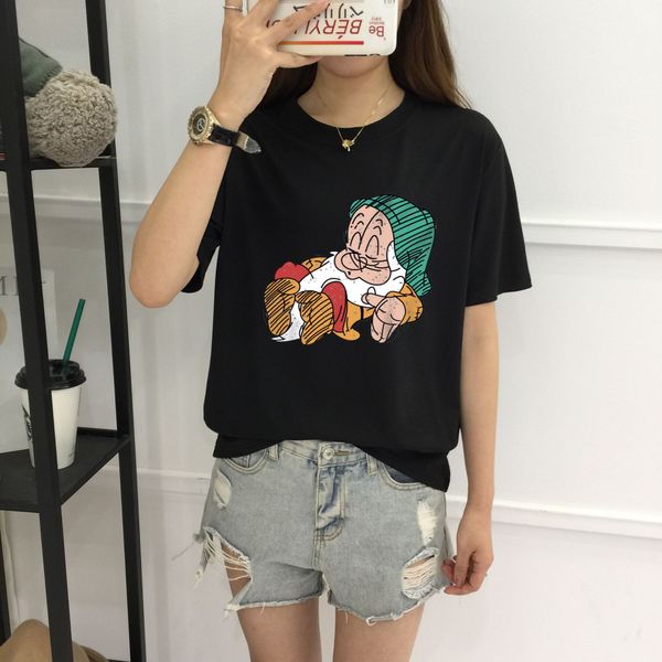 

ice magnetic cotton t-shirt lady summer simple color short-sleeved japanese style t-shirt woman round collar body is thin, White;black