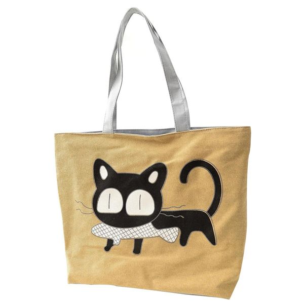 

girl cat eat fish shopping bag shoulder women handbags beach tote bags handbags
