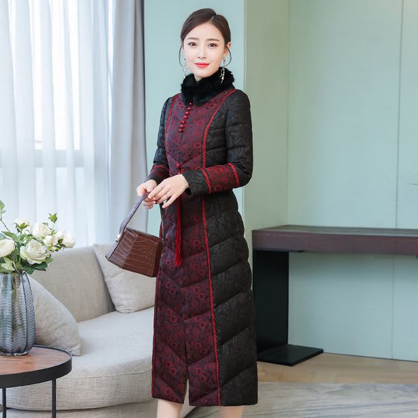 

autumn & winter young middle-aged women dress improved cheongsam coat warm slim fit slimming down jacket cotton-padded clothes c, Black;white