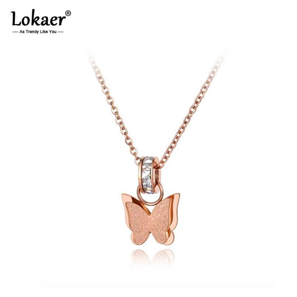 

lokaer titanium stainless steel lovely butterfly charm choker necklaces cz crystal animal pendant chain jewelry for women n20031, Silver