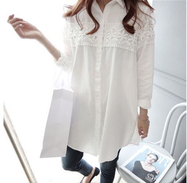 

lace patch-worked maternity shirts long sleeve loose blouses clothes for pregnant women spring autumn pregnancy clothing y190529, White