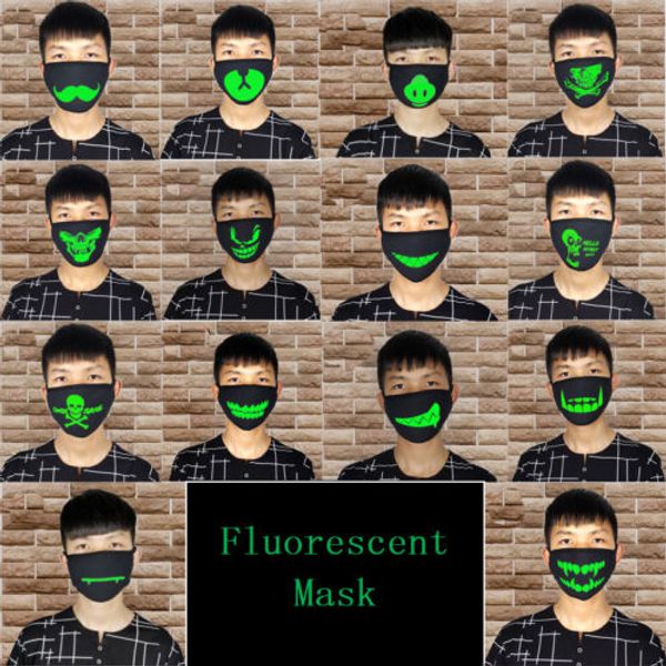 

унисекс хэллоуин партии светящиеся маски для лица декор шаблон сплошной черный маска половина лица рот муфельные маски